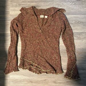 BKE Neutral Earth-Toned Sweater with Collar and Bell Sleeves